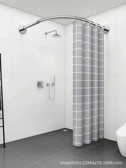 Non-perforated telescopic shower curtain rod arc L-shaped U-shaped bend rail bathroom toilet waterproof bath shower partition curtain