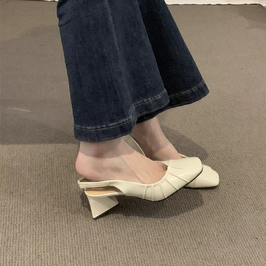Spring/Summer 2025 New High Heel Baotou Back Empty Sandals Women's Shoes Block Heel Pumps Pumps French Gentle Wind Single Shoes Women's Shoes