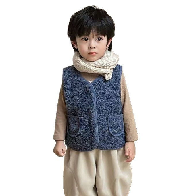 Children's vest warm vest wears lambswool inside 2024 new autumn and winter models for girls and boys spring and autumn boys shoulders