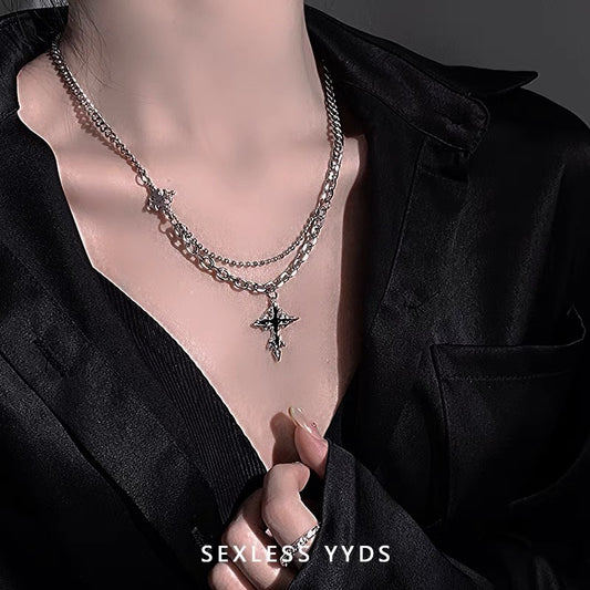 Cross pendant men's necklace fashion brand versatile men's trend boy hip hop niche high-end sense chain accessories