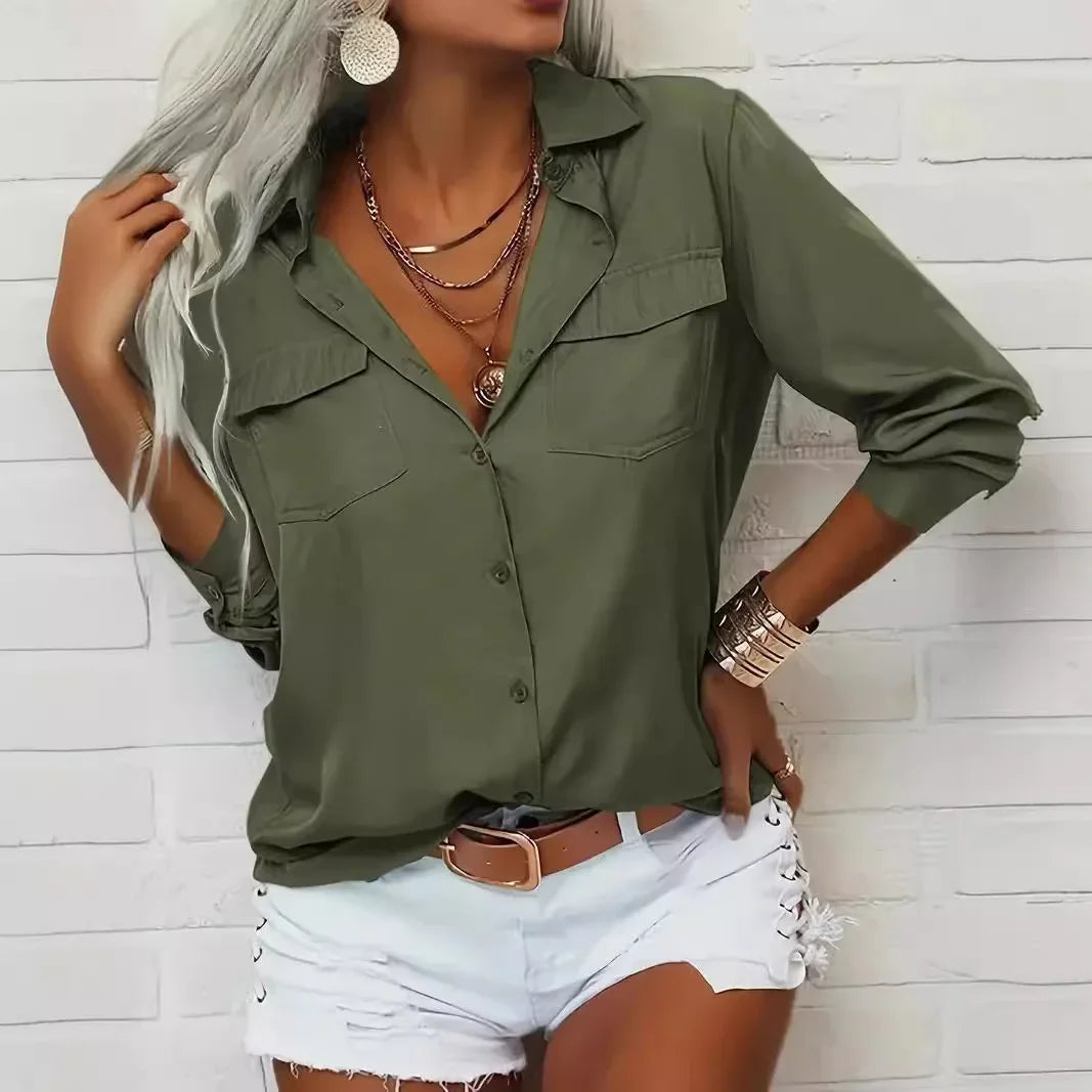 Amazon Europe and the United States Autumn and Winter New Women's Shirt Lapel Long Sleeve Shirt Women's Wear