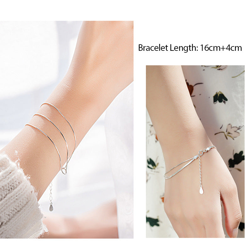 925 silver snake bone bracelet ankle chain men's and women's fashion couple personality ins temperament bracelet simple three-layer ankle chain