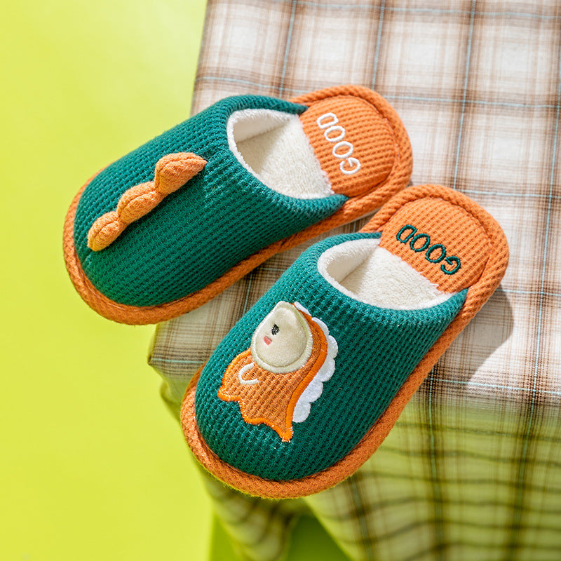 Children's linen slippers home parent-child slippers cute cotton and linen household floor slippers anti-slip sweat resistant cotton slippers