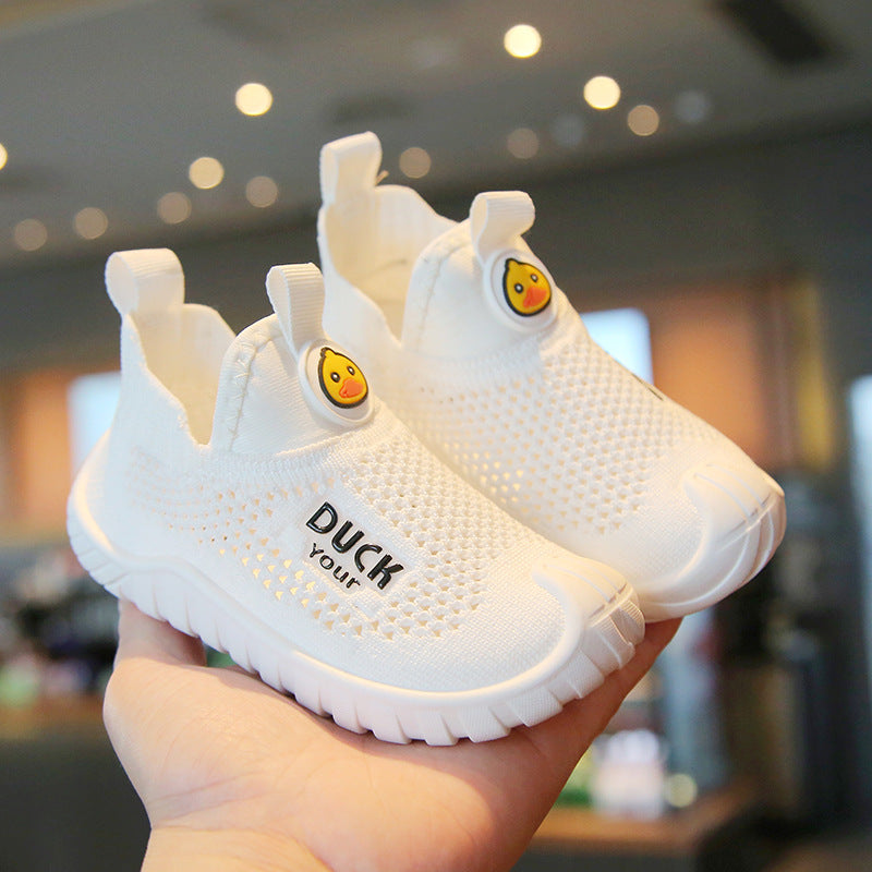 Summer children's casual sneakers, boys' non-slip wear-resistant flying woven shoes, girls' soft soles, breathable one-foot baby shoes