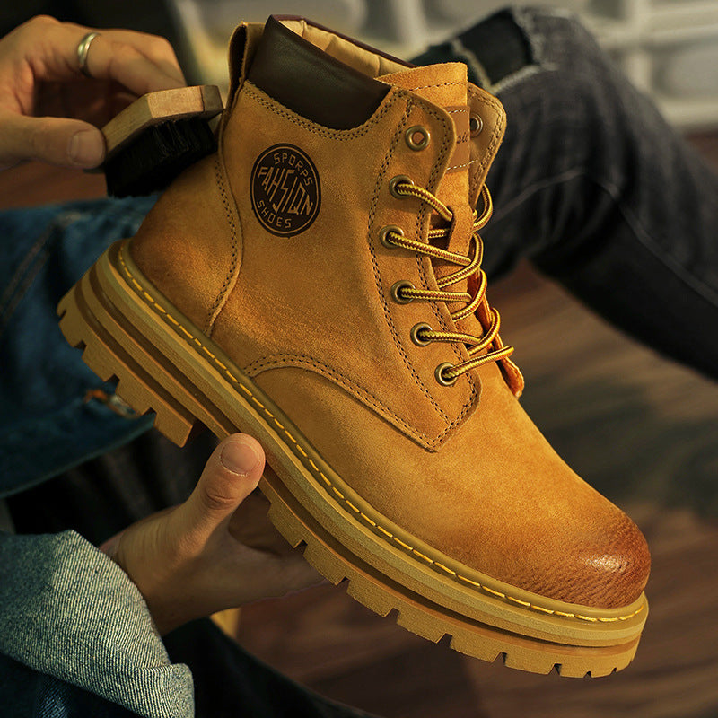 Martin boots for couples, classic and popular rhubarb boots, women's leather high-tops, thick soles, height-enhancing casual and versatile men's boots