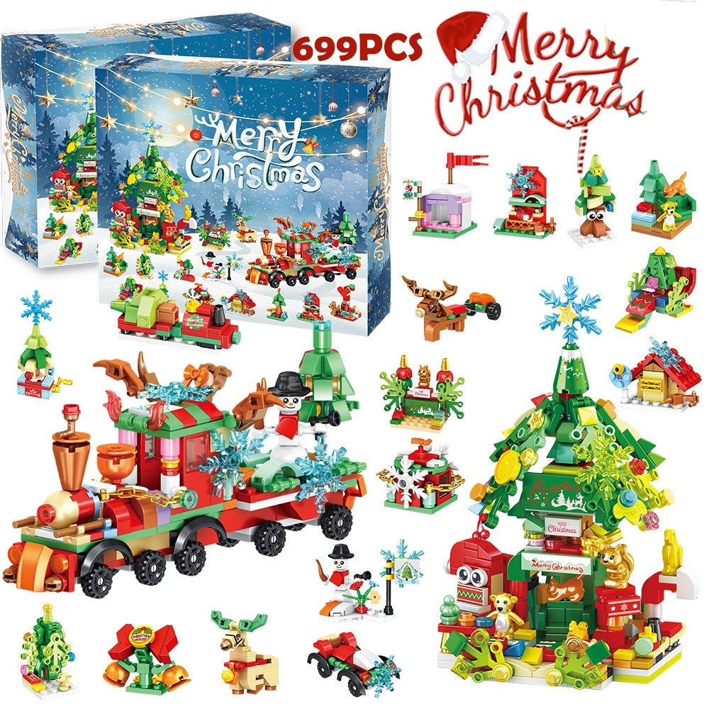 Cross-border new Christmas 24 countdown surprise building block gift set toy small Christmas building block blind box