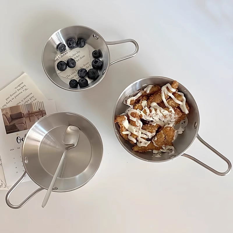 Korean style ins thickened stainless steel seasoning bowl with handle, internet celebrity household hot pot dipping bowl, snack fruit salad