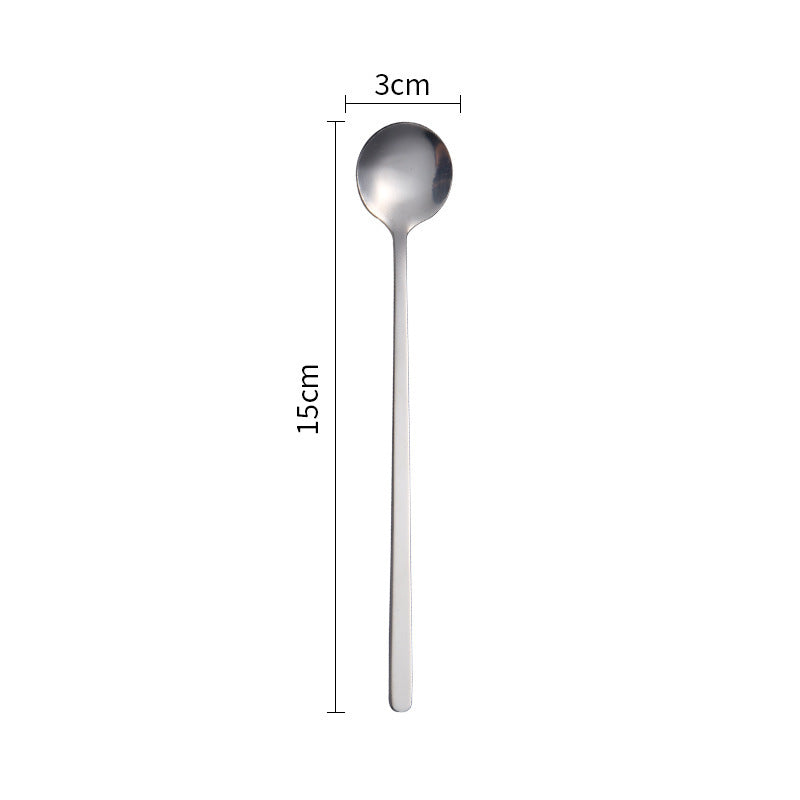 Stainless Steel Square Head Spoon Creative Long Handle Bar Iced Gold Coffee Mixing Spoon Small Round Spoon Mug Spoon