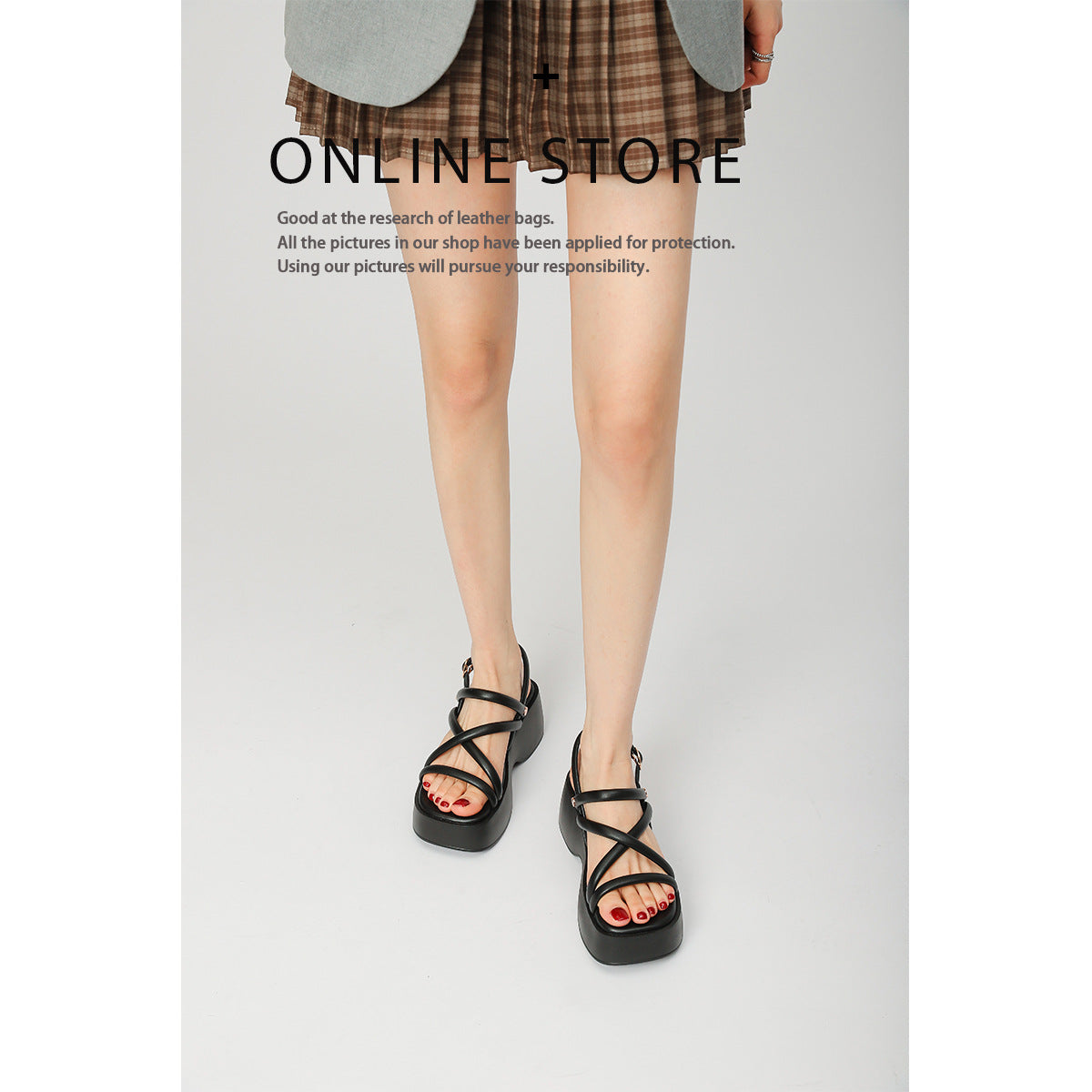 [Guanshun] small man thick-soled roman sandals women's 2024 summer new heightened wedge flatform sandals to wear outside