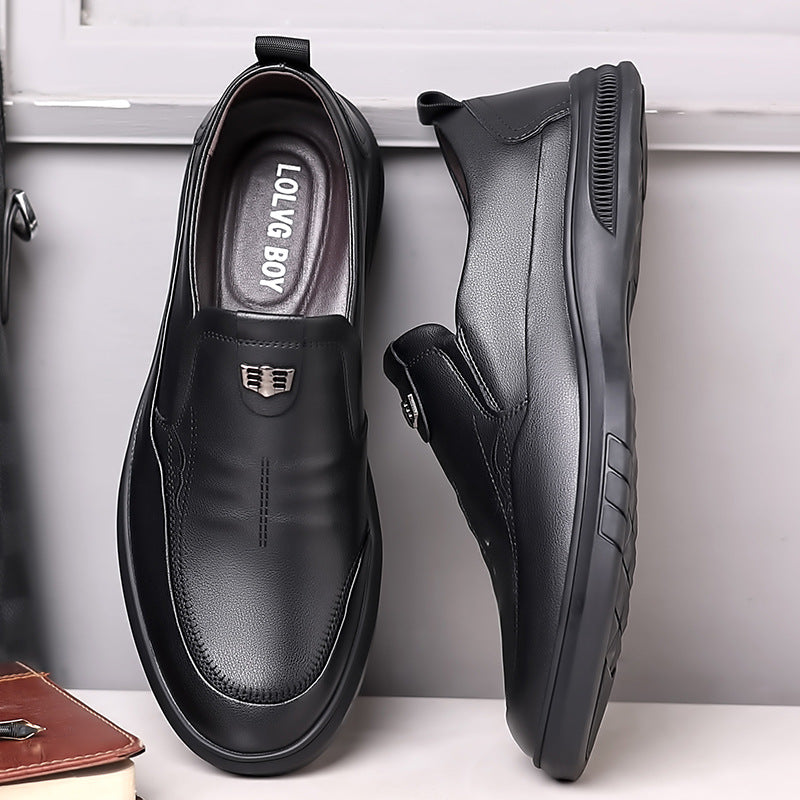 Leather shoes men's leather business casual work shoes lazy people driving soft sole anti-slip one foot pedal middle-aged and elderly dad shoes