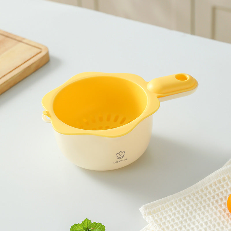 Cute handle drain basket double layer washing fruit artifact kitchen home new living room drench basket delicate small fruit plate