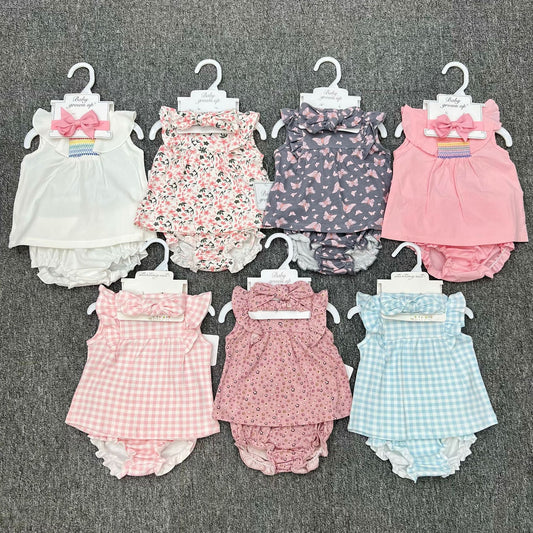 European and American INS baby girl summer bow headband small flying sleeve briefs set skirt manufacturer wholesale