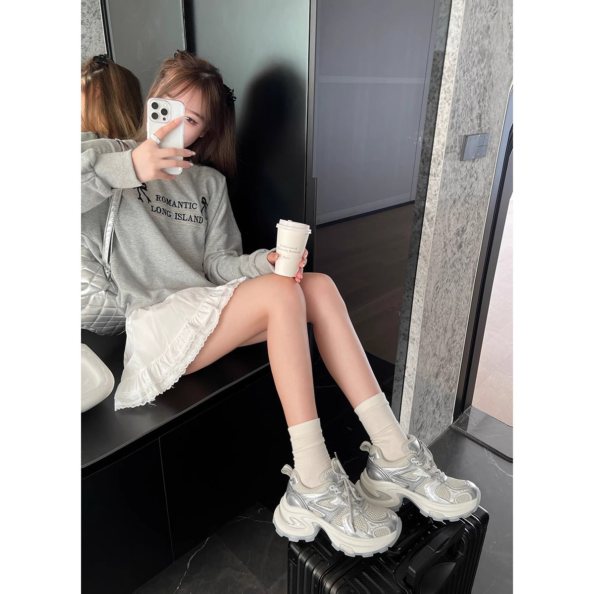 7.5cm height increase~ Zhi Ke thick sole to increase the height of Daddy Shoes Women's 2025 spring new mesh breathable casual shoes