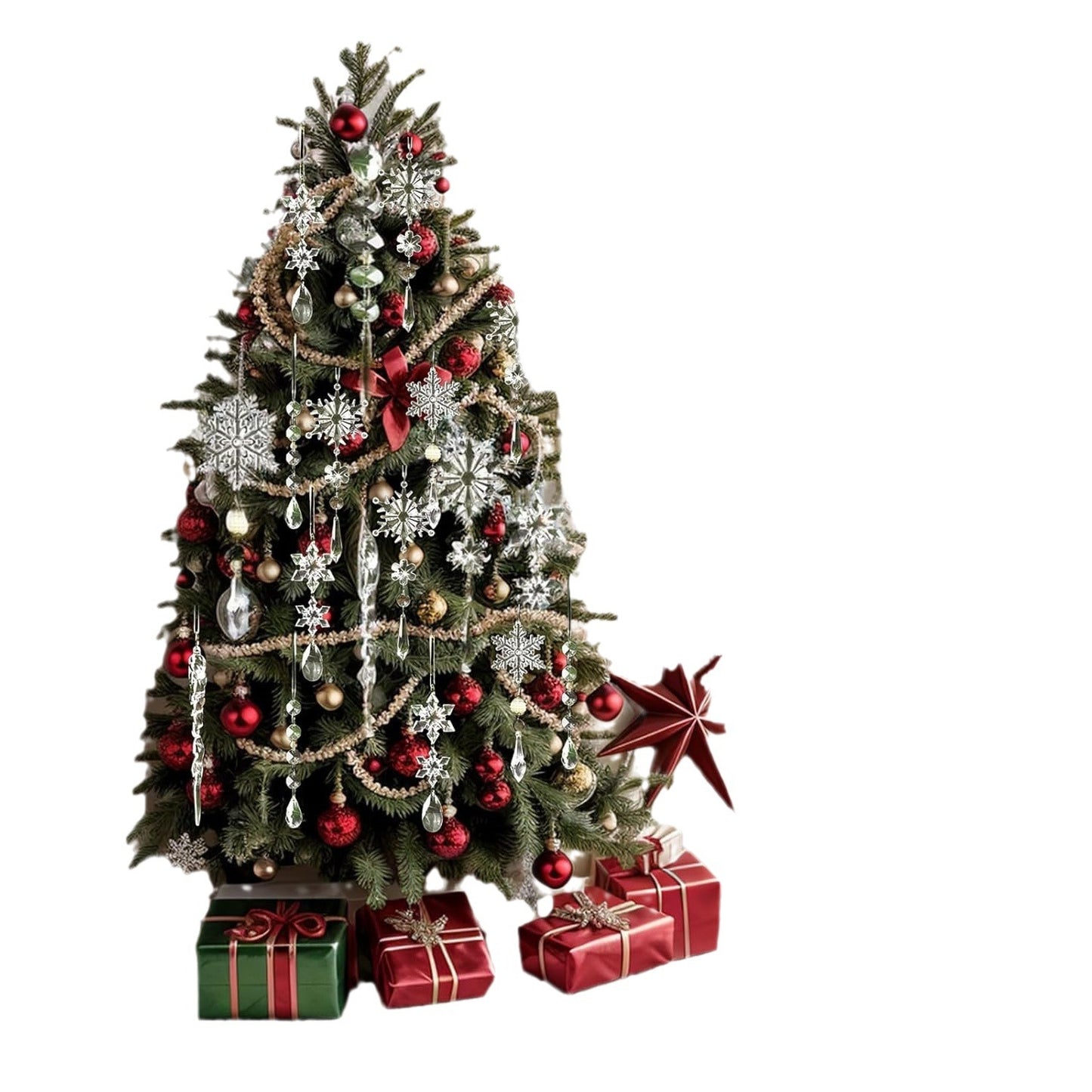 Cross border 18 pieces Christmas tree decorations, acrylic crystal Christmas ornaments, snowflakes and icicles Christmas tree pendants