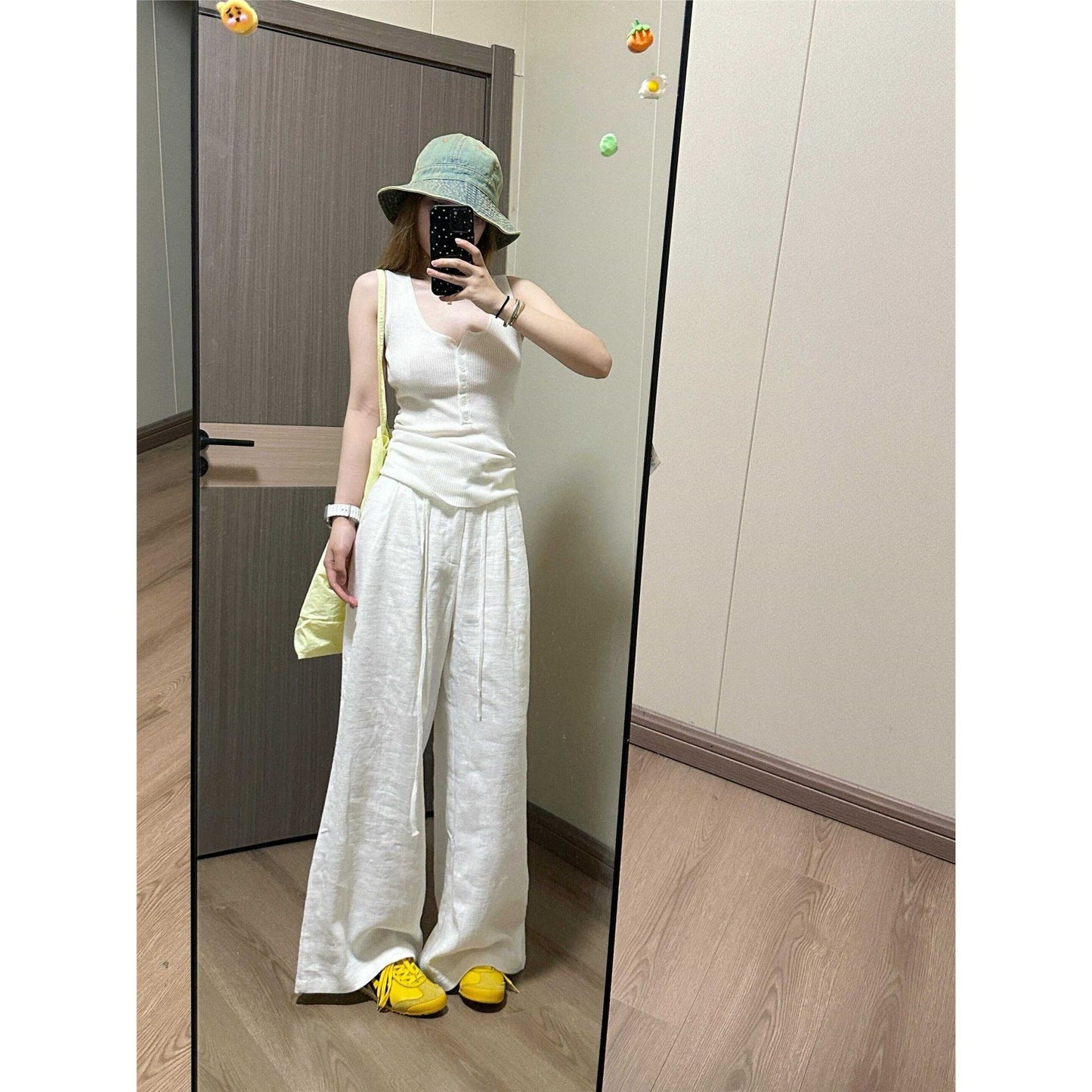 Linen wide-leg pants women's thin summer 2025 new high-waisted loose and versatile drape slacks