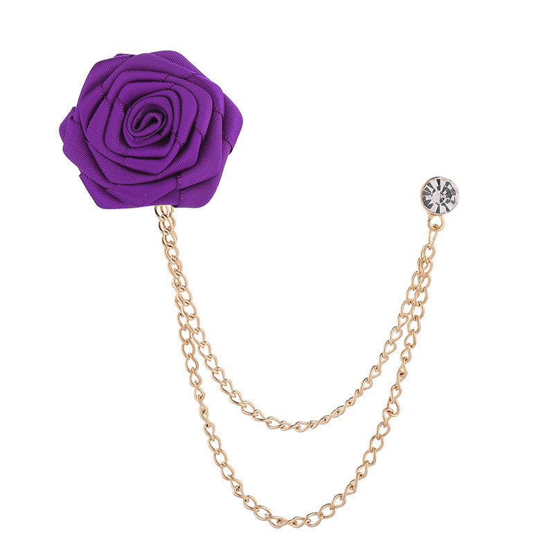 Korean version of men's and women's emcee chest ornament suit accessories encrypted rose brooch tassel chain men's suit accessories