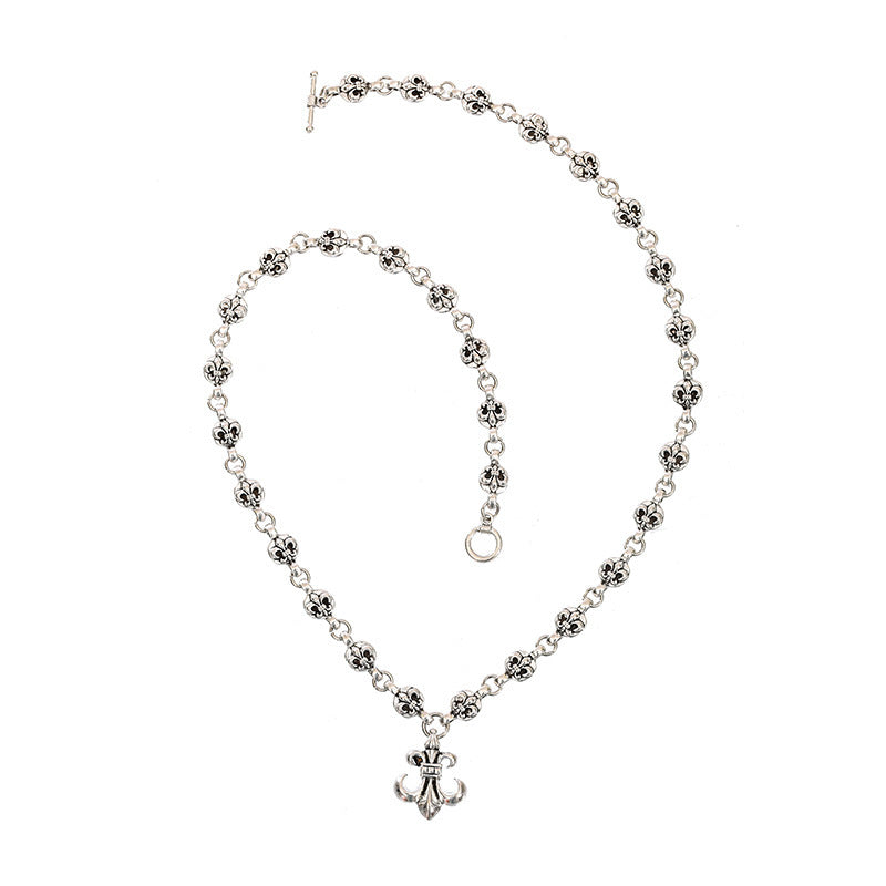 Classic high version personality anchor scout flower pendant pendant vintage silver-plated cross chain necklace men's and women's sweaters