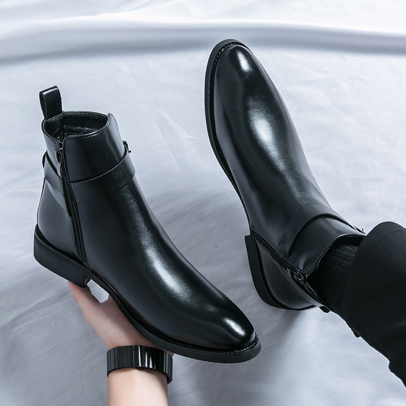 Cross-border exclusive for plus size Chelsea boots men's British style fashion high-top leather shoes side zipper mid-top Martin boots gentleman