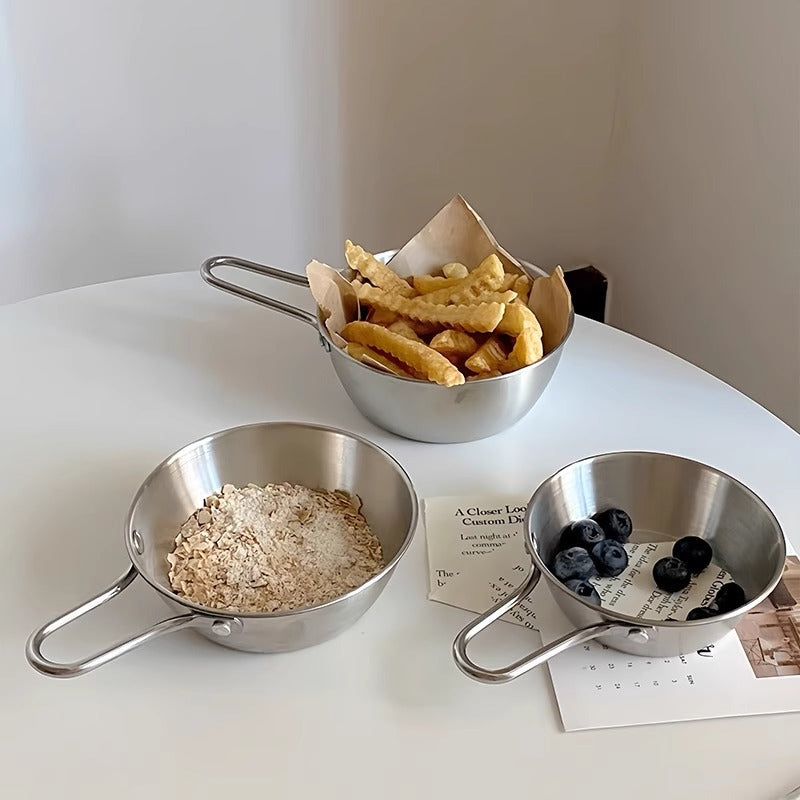 Korean style ins thickened stainless steel seasoning bowl with handle, internet celebrity household hot pot dipping bowl, snack fruit salad