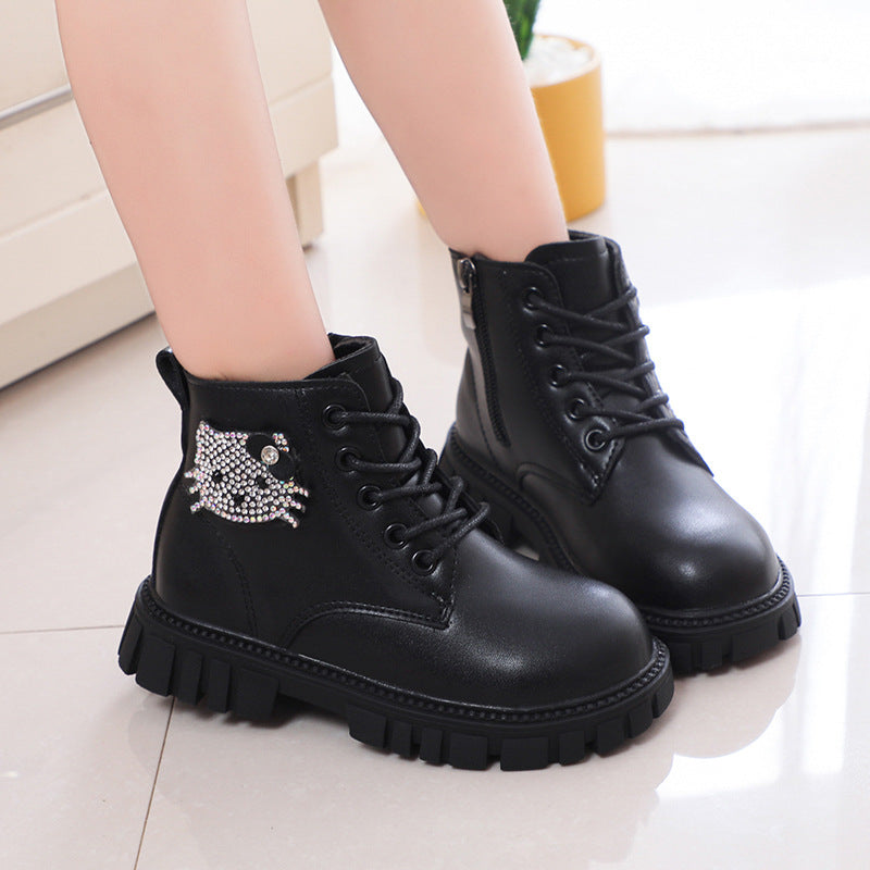 Children's Martin boots 2025 spring/autumn new girls' British-style ankle boots, large and medium cartoon boots, elementary school students' single boots