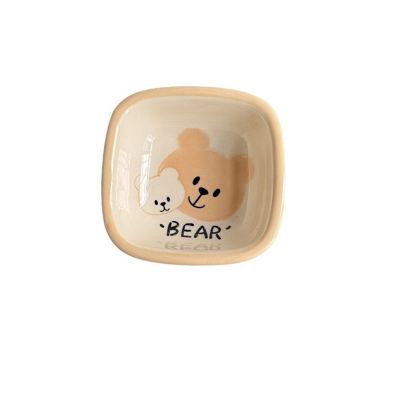 Cartoon Cute Bear Ceramic Dishes Tableware Home Kids Small Bowl Snack Saucer Yogurt Bowl Cute Bowl Plate Set