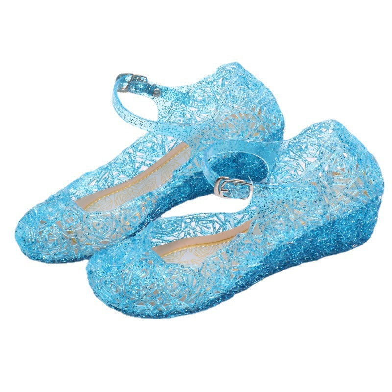 Girls' sandals, summer frozen, non-slip Princess Aisha shoes, fashion high heeled sandals, Cinderella hole sandals