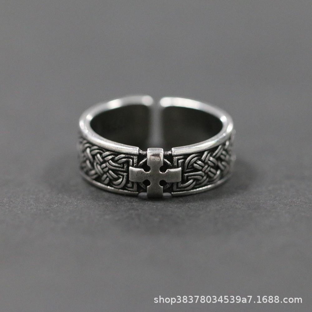 New Taigu Open Cross Ring Personality Retro Fashion Trendy European and American Silver Adjustable Men's Ring Silver Jewelry