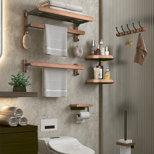 Solid wood bathroom towel rack non-perforated toilet shelf wall mounted walnut toilet bath towel rack storage