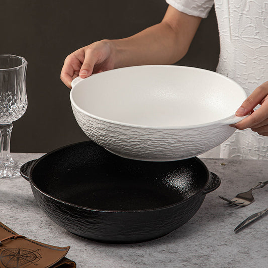 Simple and delicate high-quality black and white ceramic bowl tableware wholesale household round amphora big soup bowl ramen bowl soup bowl