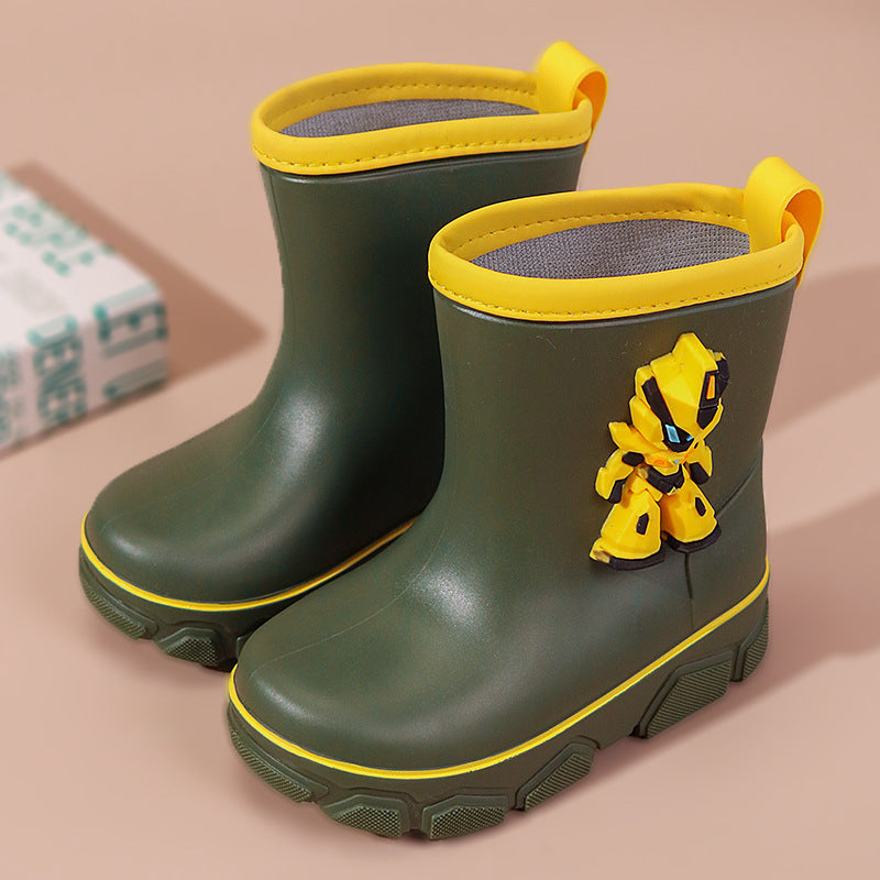 2024 Spring New Four Seasons Cartoon Children's Rain Boots Rain Boots Robot Thick-soled Anti-slip Water Shoes Boys and Girls Kindergarten