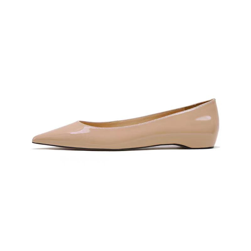 Women's pointed toe inner height: 3CM heel flat shoes, patent leather solid color, versatile casual pumps