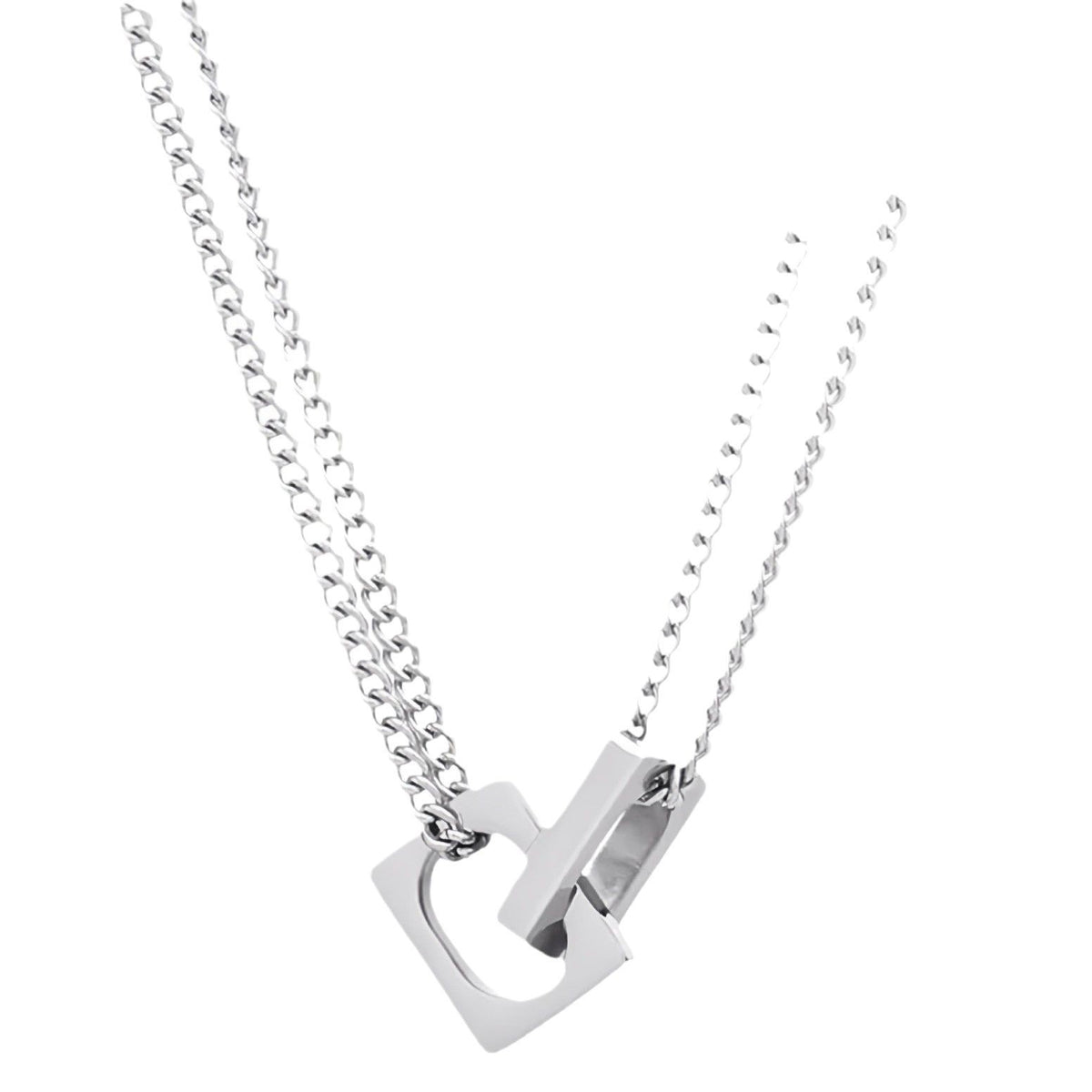 Tan Jianci has the same minimalist square ring interlocking double-layer necklace for men and women, trendy versatility, high-end collarbone chain for men
