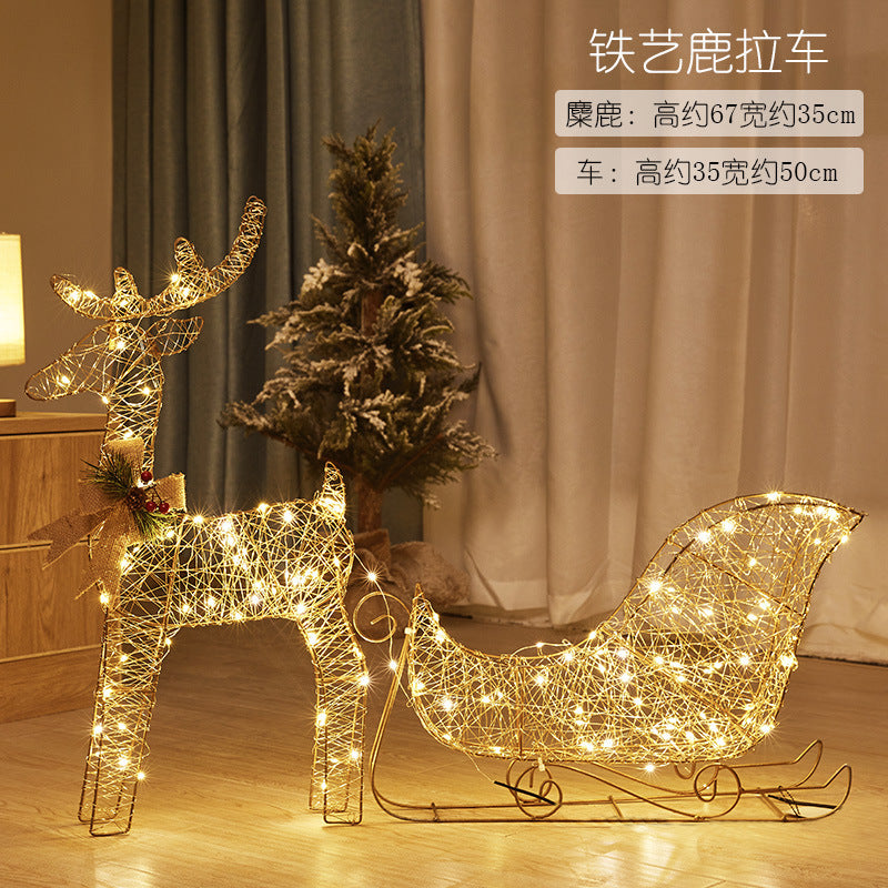 Christmas wrought iron deer cart glowing elk gift box combination christmas window vibe ornaments creative ornaments