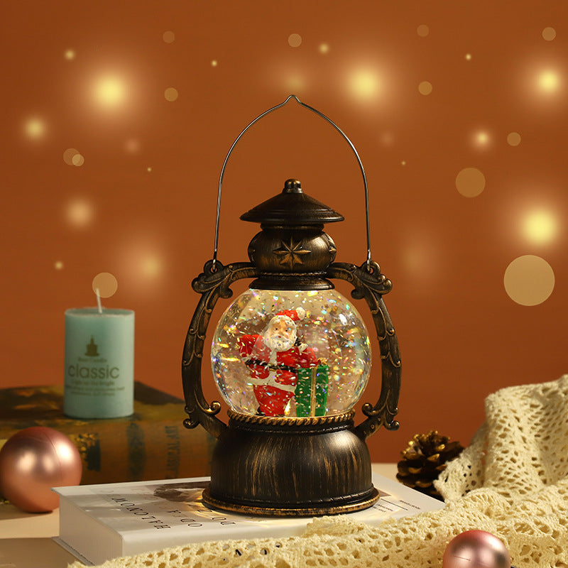 Cross-border Christmas music box lantern water and snow Christmas music box retro night light music box ornament