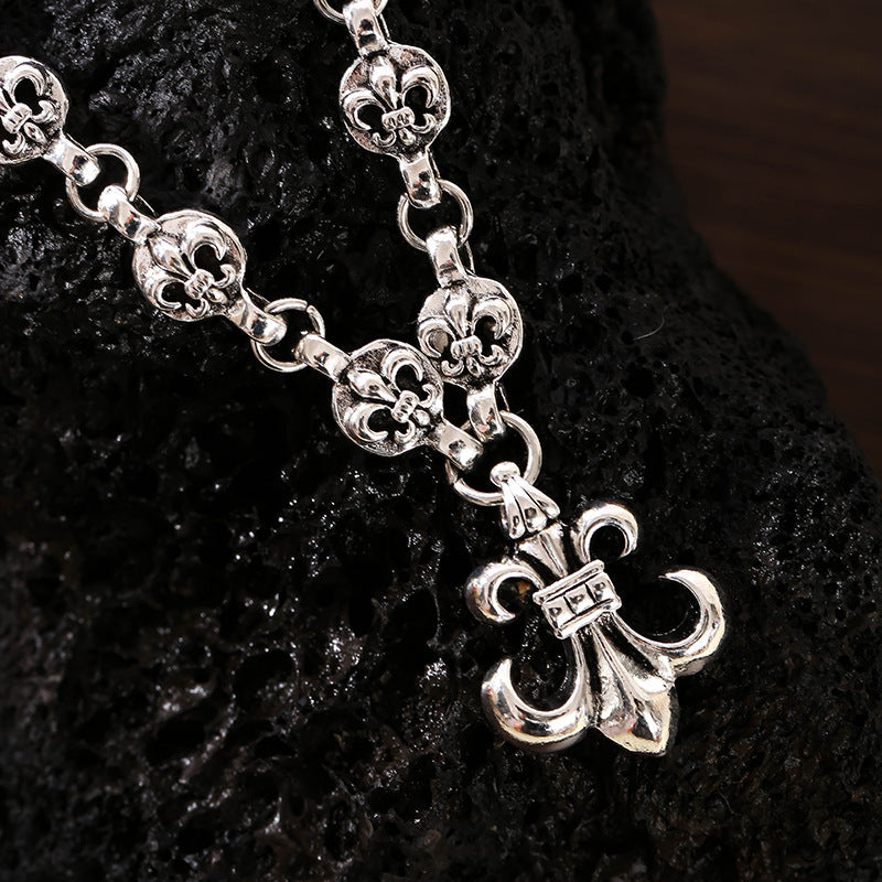 Classic high version personality anchor scout flower pendant pendant vintage silver-plated cross chain necklace men's and women's sweaters