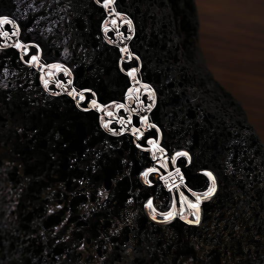 Classic high version personality anchor scout flower pendant pendant vintage silver-plated cross chain necklace men's and women's sweaters