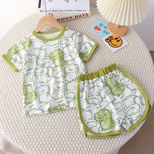 Kids short sleeve set girls summer clothes thin home Korean version children's clothing baby boy t-shirt summer clothes wholesale