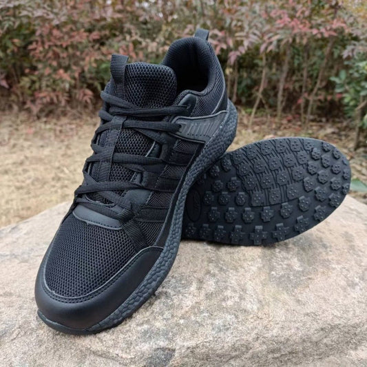 Outdoor anti-slip ultra-light executive shoes, cloth shoes, men's black mesh running shoes, low-top rubber shoes, sports physical training shoes