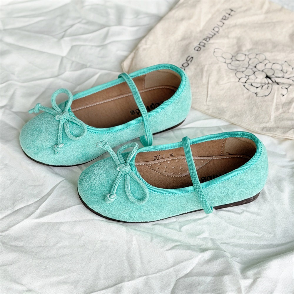 Girls' princess shoes, new spring colorful bow suede leopard print sweet soft sole, one-step ballet flats
