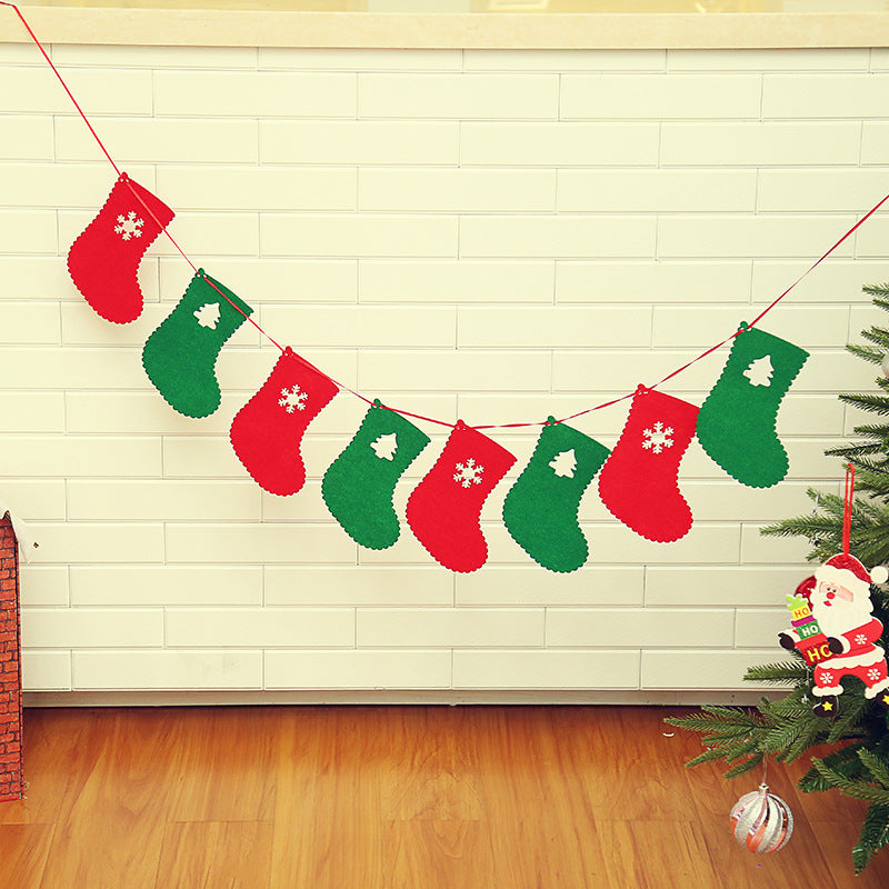 Christmas felt decorations Christmas tree Christmas stockings triangular flag latte art hanging flag window layout latte art