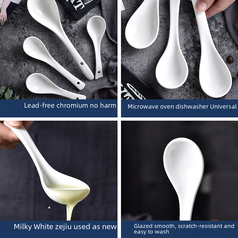 Pure white ceramic tableware spoon crooked fork spoon Chinese rice spoon thickened western restaurant hotel soup spoon wholesale