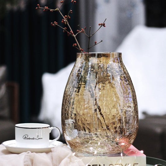 Creative large light luxury cracked ice flower glass vase glazed transparent flower utensils American home decoration flower arrangement