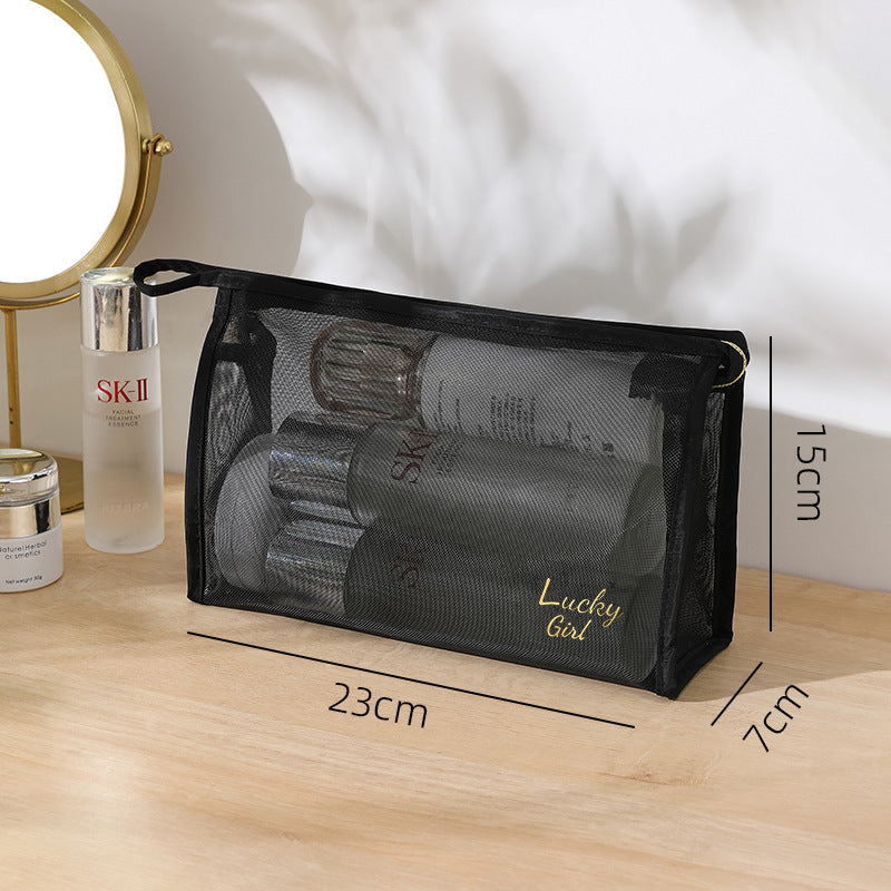 New cross-border mesh cosmetic bag black simple mesh breathable toiletry bag travel portable large-capacity storage bag
