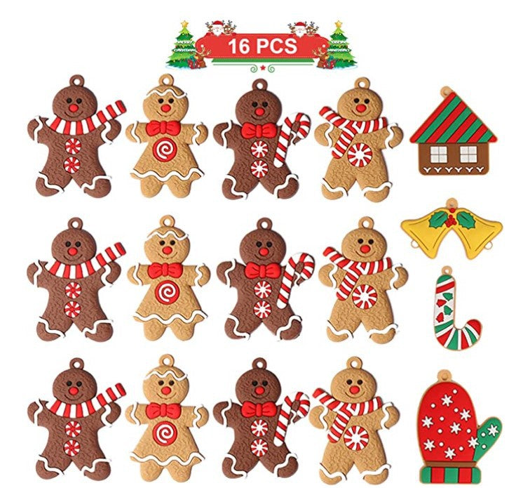 Cross-border hot selling pvc soft rubber Christmas pendant gingerbread man pendant Christmas decoration gift DIY snow scene decoration