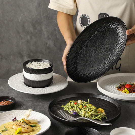 Stone pattern black and white porcelain dishes and tableware household set high-end bowls and plates porcelain combination simple ceramic celadon