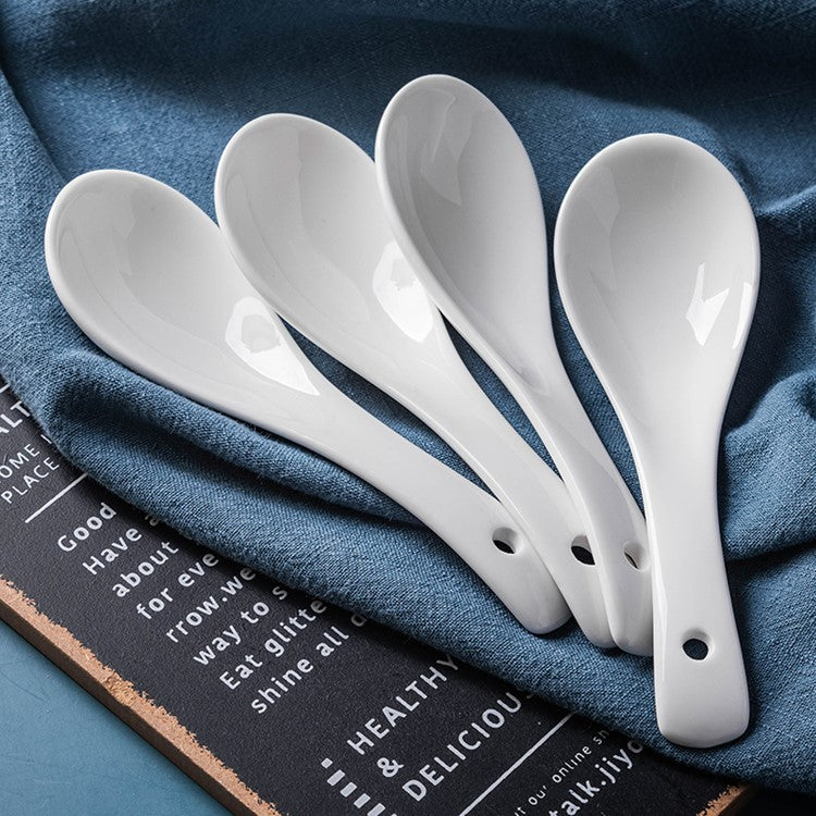 Ceramic small spoon pure white three bends 0140 tablespoons spoon hotel restaurant stall bone china soup spoon factory direct sale