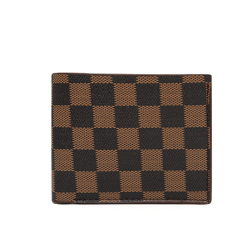 Cross-border men's short wallet, business wallet, checkerboard, youth horizontal, light luxury, multi-card slot, small bag, anti-theft brush