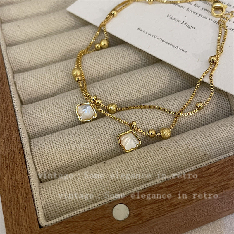 18K gold high color double shell bracelet anklet women's light luxury and versatile high-end Korean fashion anklets