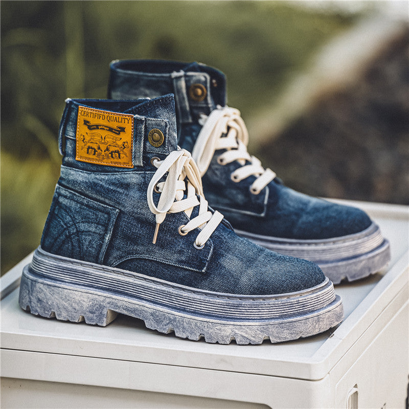 2024 Fall/Winter Douyin Martin Boots Denim Retro Denim Cargo Boots Retro Biking Men's Shoes Live High Quality