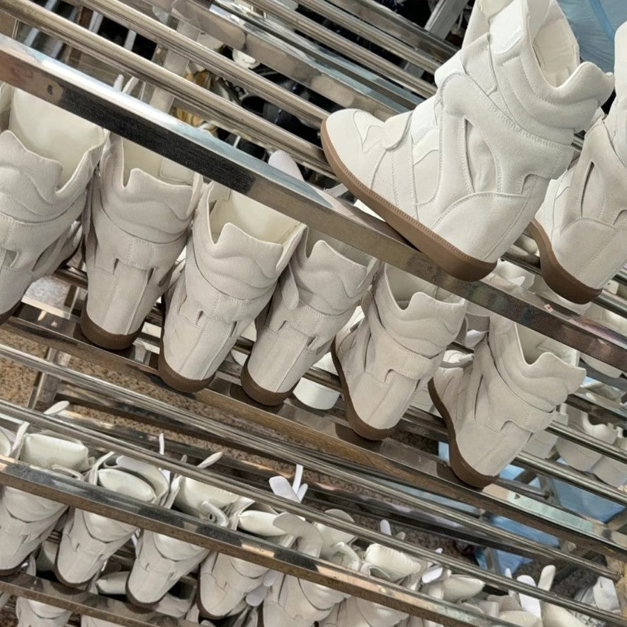 ISA New 2025 Hidden Inward Heightening High-Top Women's Shoes Color-blocking Flat Casual Velcro Sneakers Women